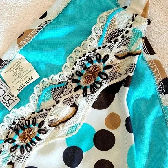 NWT Becca Vintage White Blue Polka Dot beaded Swim Bikini Size M - Picture 4 of 7